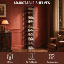 Vertical Shoe Rack for Small Spaces, Ivory and Black