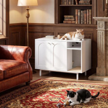 Cat Litter Box Enclosure, Hidden Litter Box Furniture, White