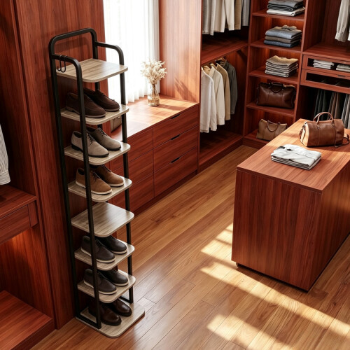Vertical Shoe Rack for Small Spaces, Ivory and Black