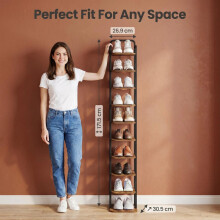 Vertical Shoe Rack for Small Spaces, Rustic Brown and Black