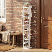10 Tier Vertical Shoe Rack, Wooden Shoes Organizer, Narrow, White