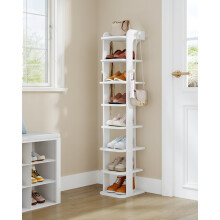 8 Tier Vertical Shoe Rack, Wooden Shoes Organizer, Narrow, White