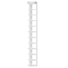 12 Tier Vertical Shoe Rack, Wooden Shoes Organizer, Narrow, White