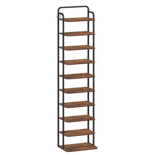 Vertical Shoe Rack for Small Spaces, Rustic Brown and Black
