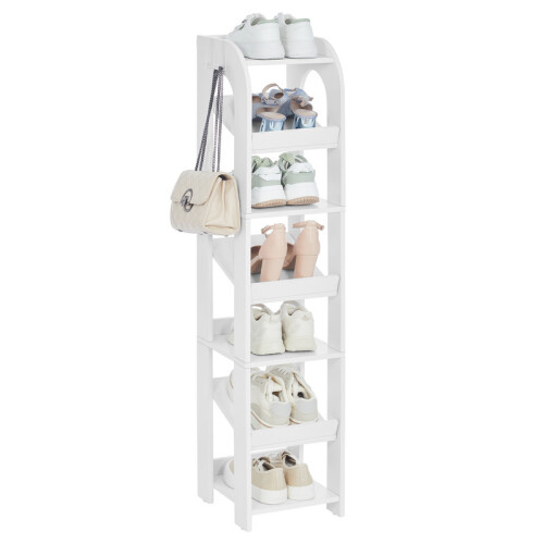 Wooden Shoes Organizer for Small Space, White,7-Tier 1