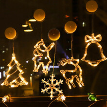 (5pcs/Set(Santa+Tree+Elk+Snowflake+Bell)) Novelty Christmas Window Decoration Hanging Lights
