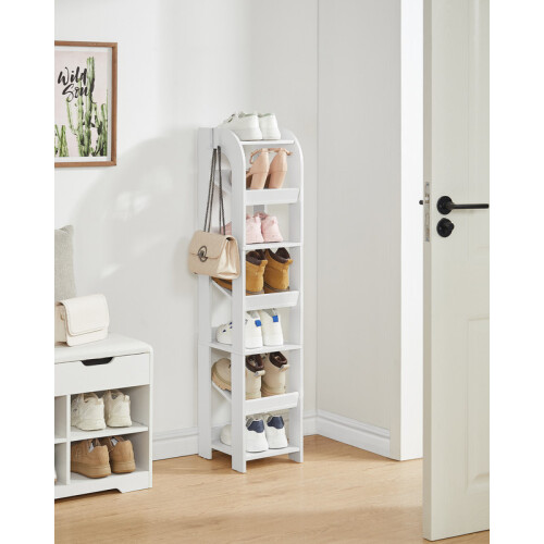 Wooden Shoes Organizer for Small Space, White,7-Tier 2