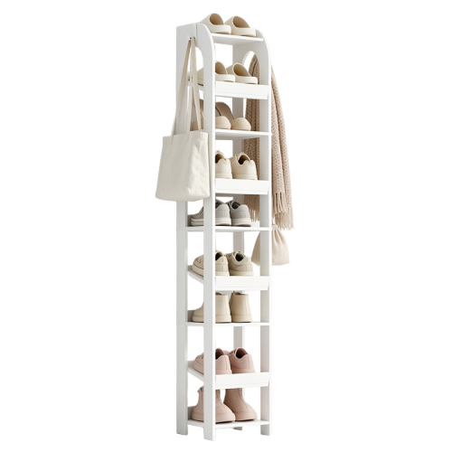 Wooden Shoes Organizer for Small Space, White,9-Tier 1