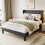 (4ft Double) Bed Frame with Linen Upholstered Tufted Headboard & Type-C and USB ports 1