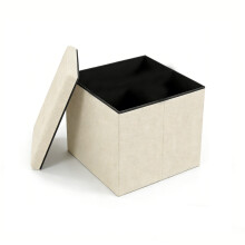 (Beige) Linen Storage Ottoman Folding Foot Rest Stool,38x 38x38cm