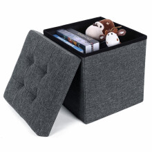(Dark Grey) Linen Storage Ottoman Folding Foot Rest Stool,38x 38x38cm