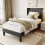 (3ft Single) Bed Frame with Linen Upholstered Tufted Headboard & Type-C and USB ports 1