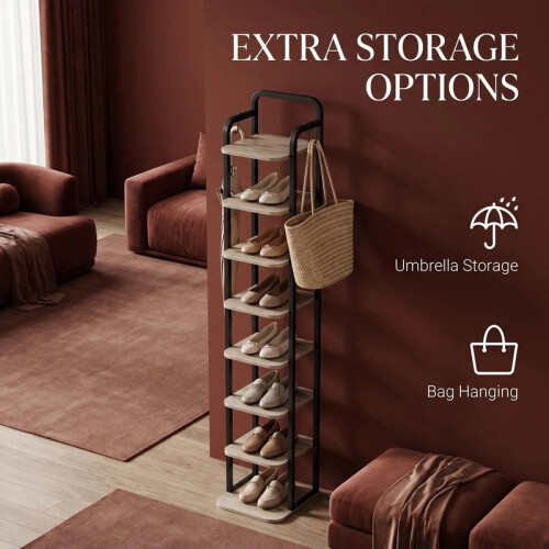 Vertical Shoe Rack for Small Spaces, Ivory and Black 1