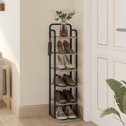 Vertical Shoe Rack for Small Spaces, Ivory and Black 1