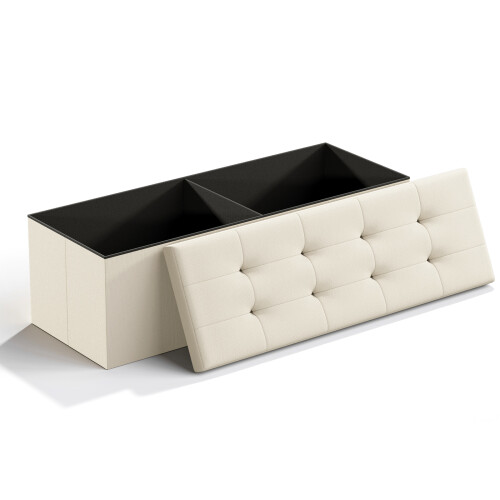 (110x38x38cm) Linen Storage Ottoman Folding Foot Rest Stool