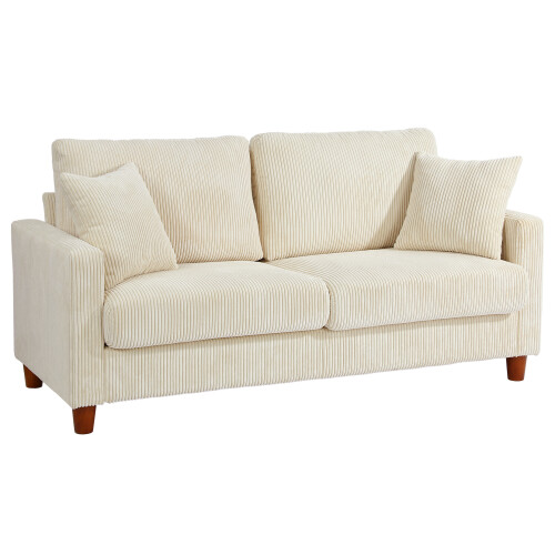 (Beige) Corduroy 3 Seater Sofa Modern Comfy Deep Seat Couch