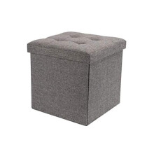 (Light Grey) Linen Storage Ottoman Folding Foot Rest Stool,38x 38x38cm