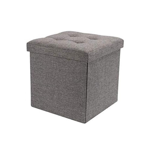(Light Grey) Linen Storage Ottoman Folding Foot Rest Stool,38x 38x38cm