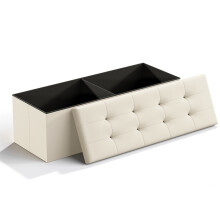 (76x38x38cm) Linen Storage Ottoman Folding Foot Rest Stool