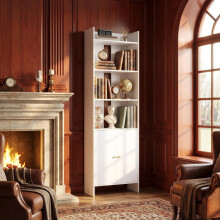 6Tier Bookcase with Door White Bookshelf 24 X 48 X 169 cm