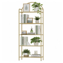 5 Tier Bookcase Bookshelf Tempered Glass Metal Frame