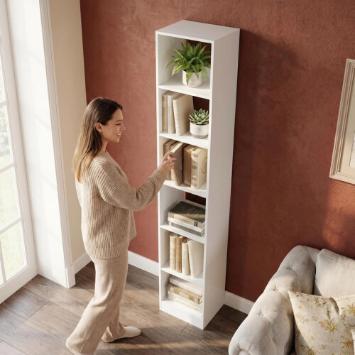 Bookcase Tall Narrow Bookshelf with Open Storage Shelf 6Tier
