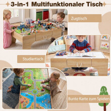 110-Piece Wooden Train Table with Storage for Toddlers 3+