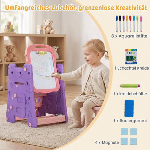 Kids 3-in-1 Art Easel with Magnetic Board - Pink