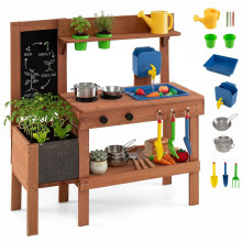 Kids Mud Kitchen with Planter Box, Sink, and 13 Accessories