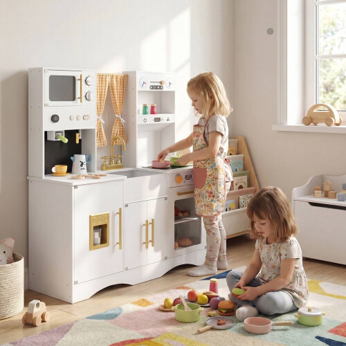 Wooden Pretend Play Kitchen Set with Microwave & Coffee Maker 1