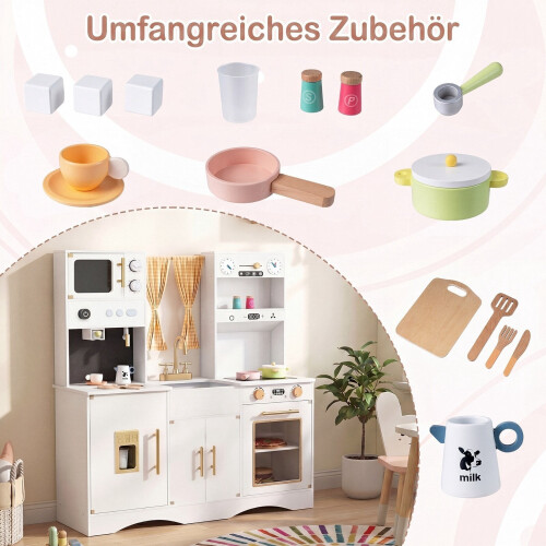 Wooden Pretend Play Kitchen Set with Microwave & Coffee Maker 2