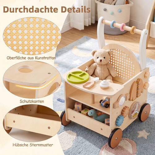 Toddler Wooden Push Walker with Activity Center and Storage 2