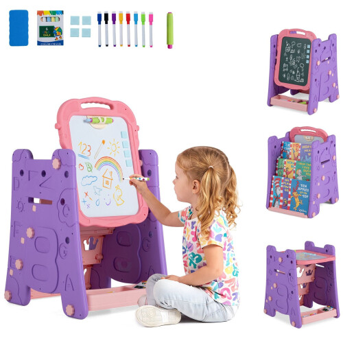 Kids 3-in-1 Art Easel with Magnetic Board - Pink 1