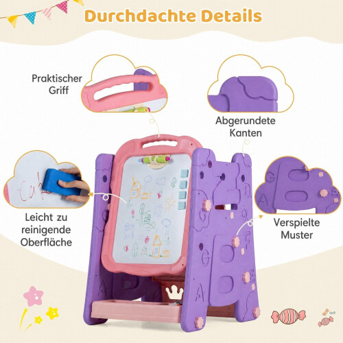 Kids 3-in-1 Art Easel with Magnetic Board - Pink 2