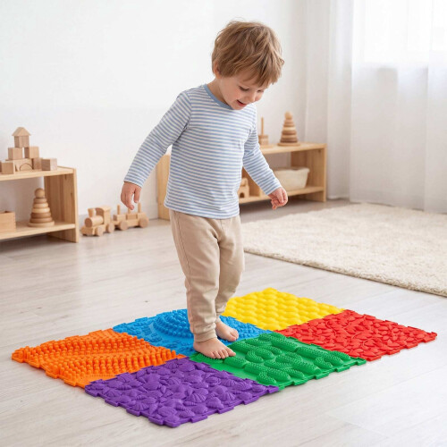 Interlocking Sensory Mats, 6 PCS, Multicolor, TPE, 12"x12" 1