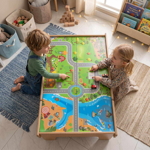 110-Piece Wooden Train Table with Storage for Toddlers 3+ 1
