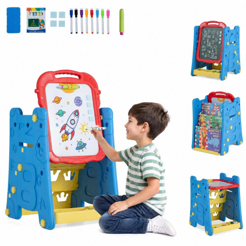 Kids 3-in-1 Art Easel with Magnetic Board, Blue 1
