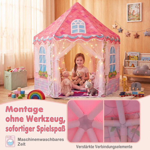 Kids Hexagonal Play Tent with Dance Mat - Pink 1