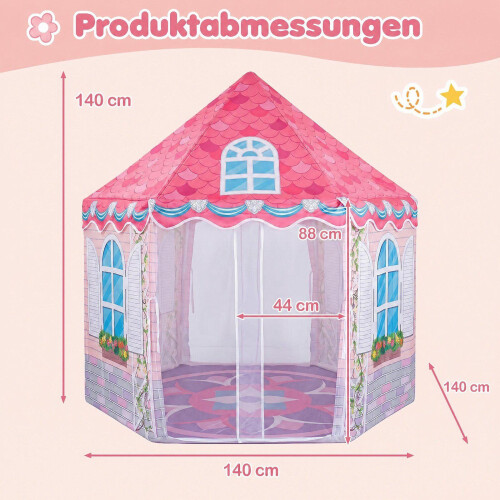 Kids Hexagonal Play Tent with Dance Mat - Pink 2