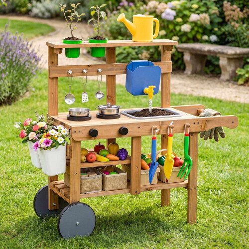 Kids Mud Kitchen with Water Tank, Sink & 15 Accessories 1