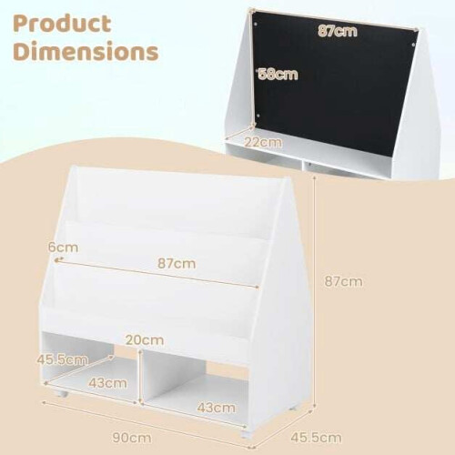 Kids Rolling Bookshelf with Chalkboard and Storage Cubes 2