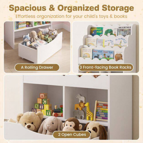 Kids Bookshelf with 5-Tier Storage and Rolling Drawer 2