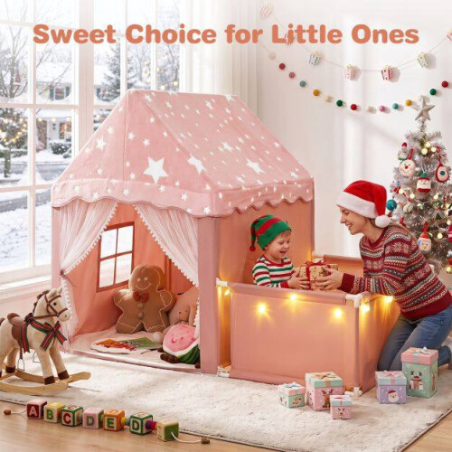 Glow-in-the-Dark Pink Play Tent with Mat & Window 2