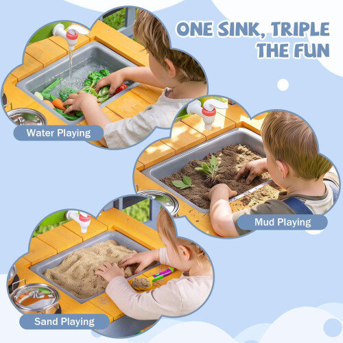 Kids Mud Kitchen Set with Water Reservoir and Chalkboard 2