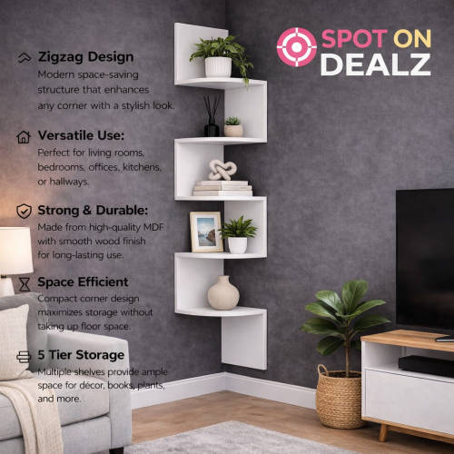 Spot On Dealz Lucca 5 Tier Wall Mounted Corner Shelf - White 2