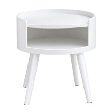 Modern White Side Table Round MDF Top and Pine Wood Legs