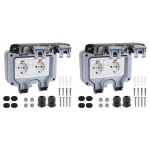 2X Outdoor Socket Outdoor Wall Socket Garden Socket Surface-Mounted Protective with Hinged Lid EU Plug B