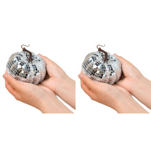 2X Silberne Verspiegelte Discokugel, Discokugel in Kürbisform, Geeignet für DJ-Clubpartys, Reflektierende Halloween-Kürbiskugel 10 cm