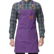 10X Grembiule da Cucina nel Tela per Uomo, Donna, Grembiule da Cucina, Incrocio Sul Retro, 3 Tasche (Viola)