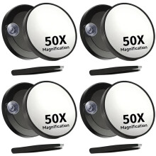 4pièces Miroir de Maquillage Grossissant X50 avec Ventouse et Pince à Épiler, Idéal pour les Voyages et les Soins de la Peau Précis.